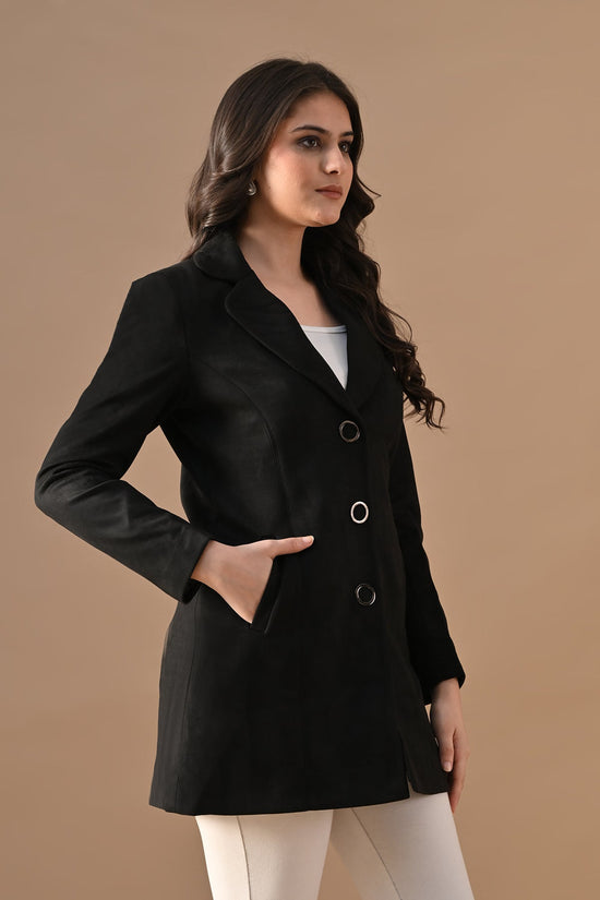 Winter Black Classic Notch Collar Neck Overcoat