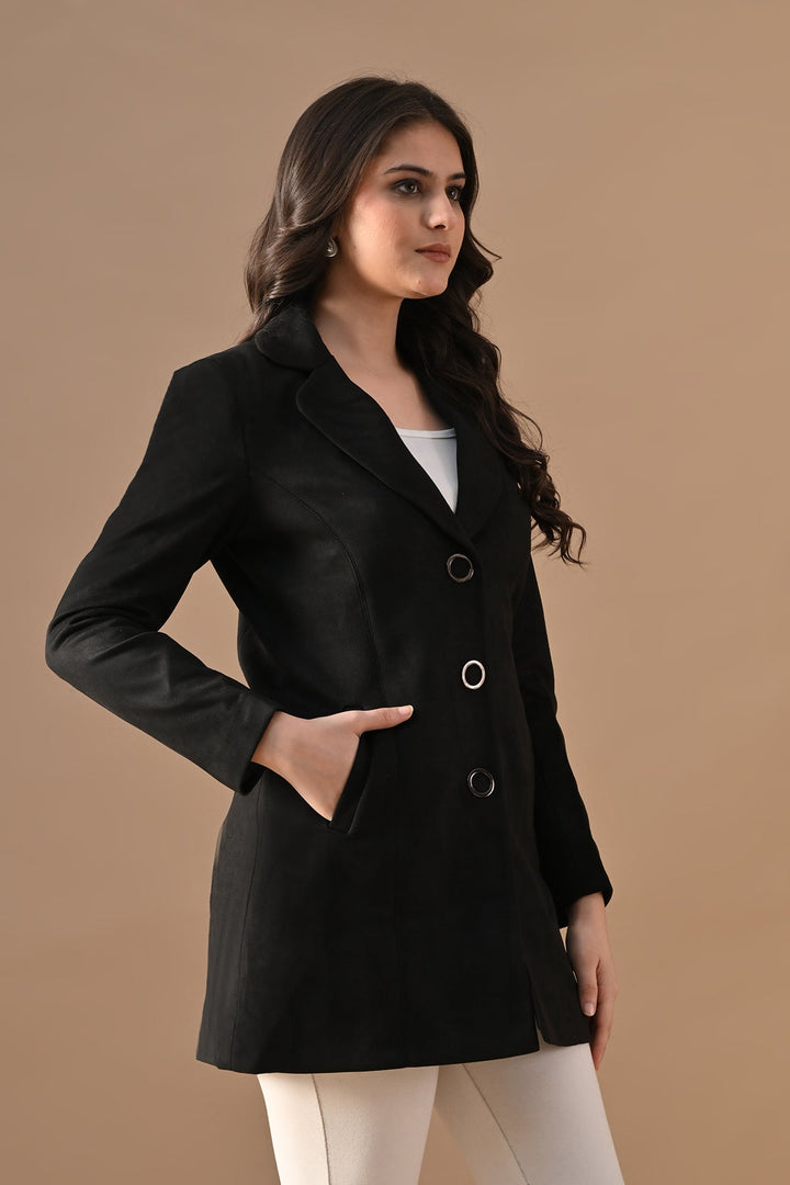 Winter Black Classic Notch Collar Neck Overcoat