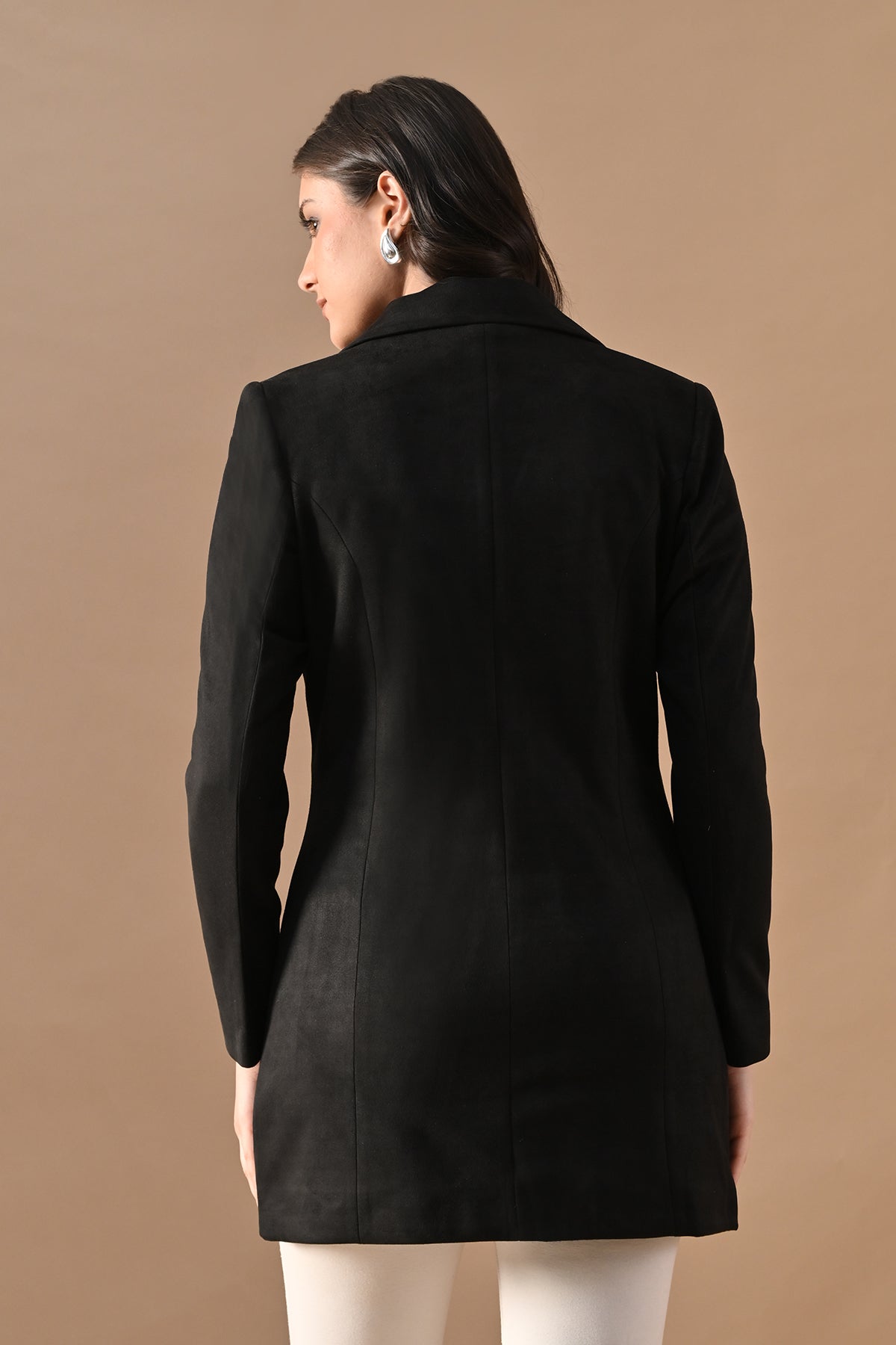 Winter Black Classic Notch Collar Neck Overcoat