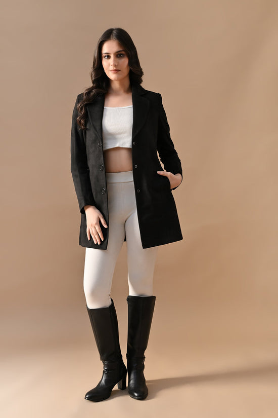 Winter Black Classic Notch Collar Neck Overcoat