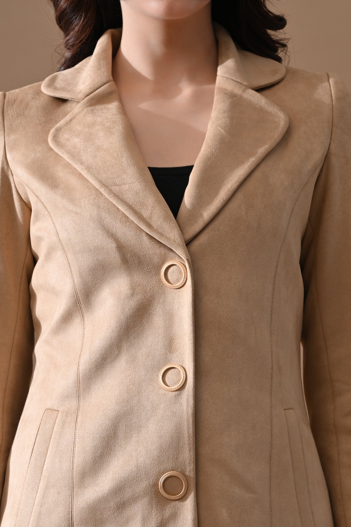 Winter Fawn Solid Classic Notch Collar Neck Overcoat