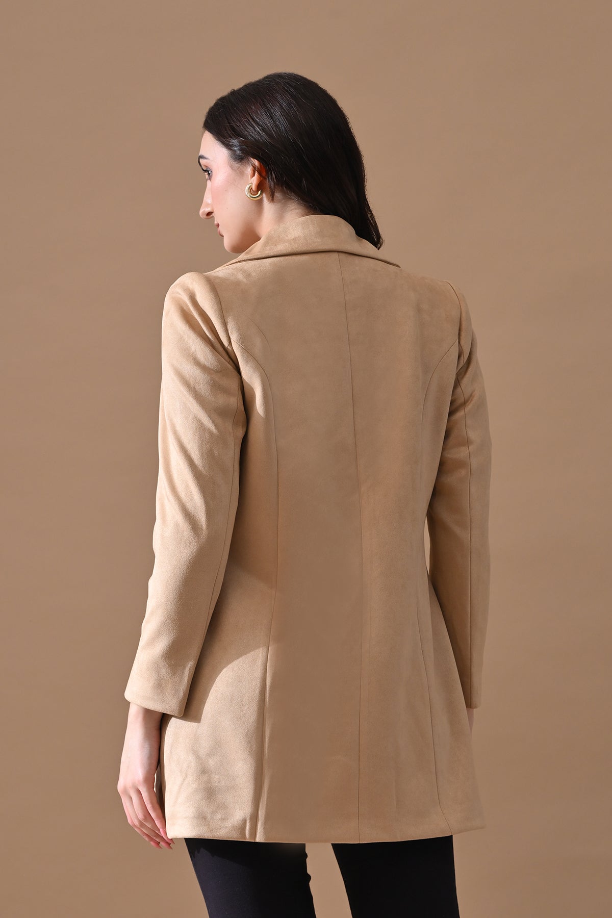 Winter Fawn Solid Classic Notch Collar Neck Overcoat