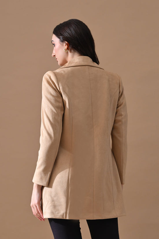 Winter Fawn Solid Classic Notch Collar Neck Overcoat