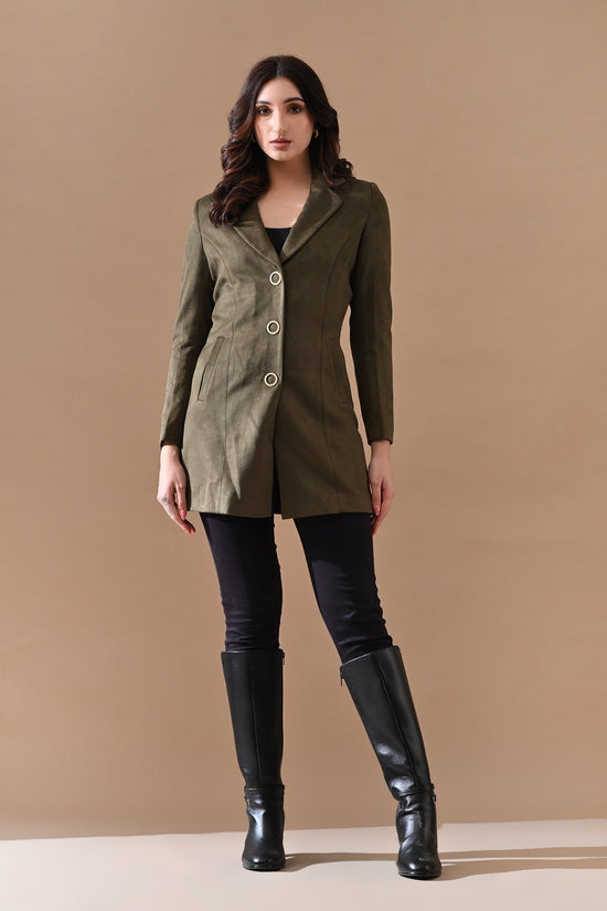 Winter Green Solid Classic Notch Collar Neck Overcoat