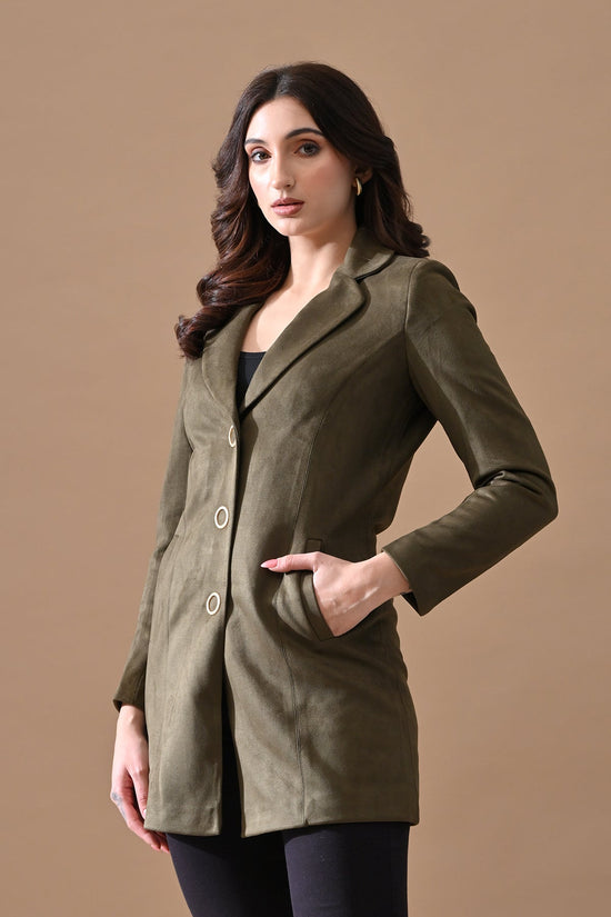 Winter Green Solid Classic Notch Collar Neck Overcoat