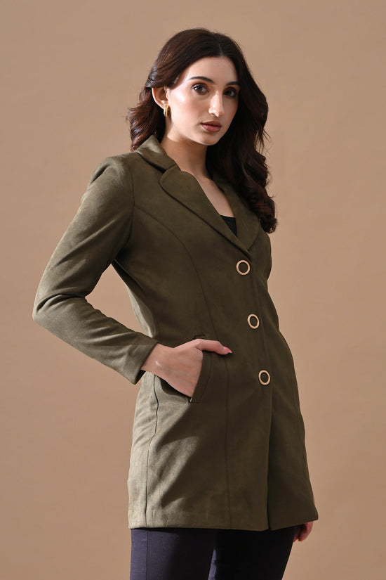 Winter Green Solid Classic Notch Collar Neck Overcoat
