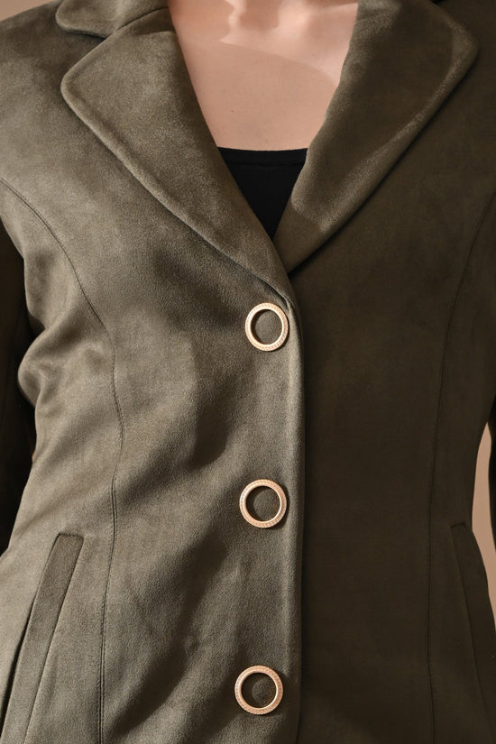 Winter Green Solid Classic Notch Collar Neck Overcoat