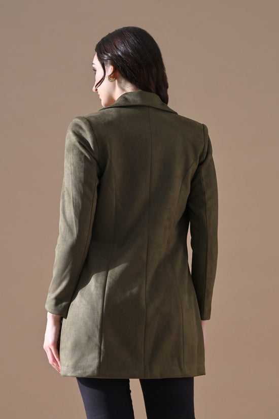 Winter Green Solid Classic Notch Collar Neck Overcoat