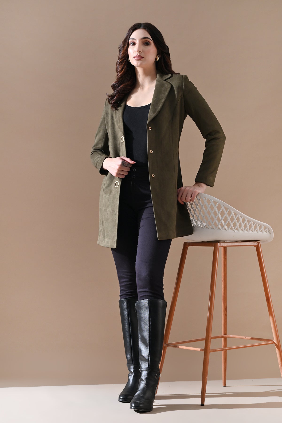 Winter Green Solid Classic Notch Collar Neck Overcoat