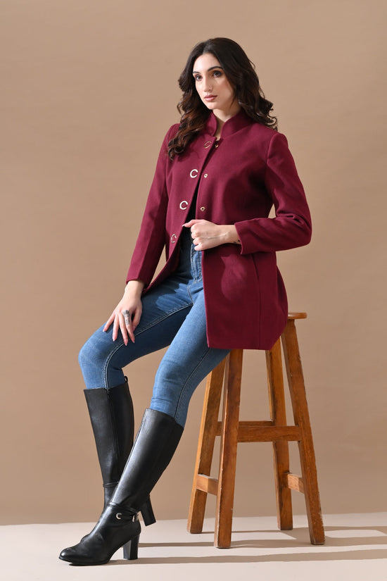 Winter Wine Solid Classic Notch Collar Neck Overcoat