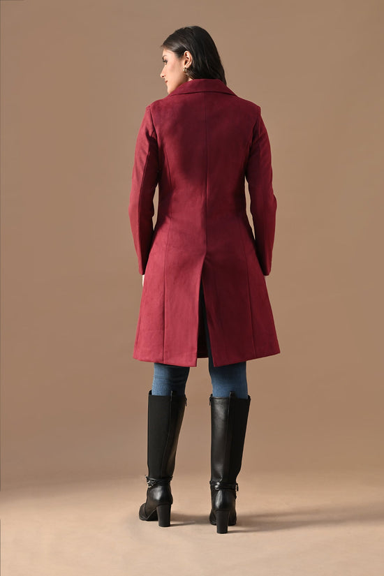Winter Wine Solid Classic Notch Collar Neck Overcoat