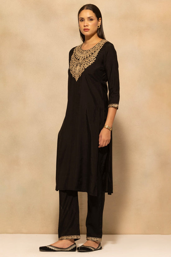 Black Metallic Zari Embroidered Kurta 3 Pcs Set