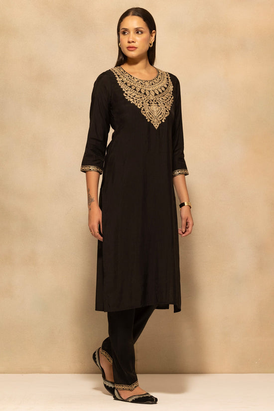 Black Metallic Zari Embroidered Kurta 3 Pcs Set