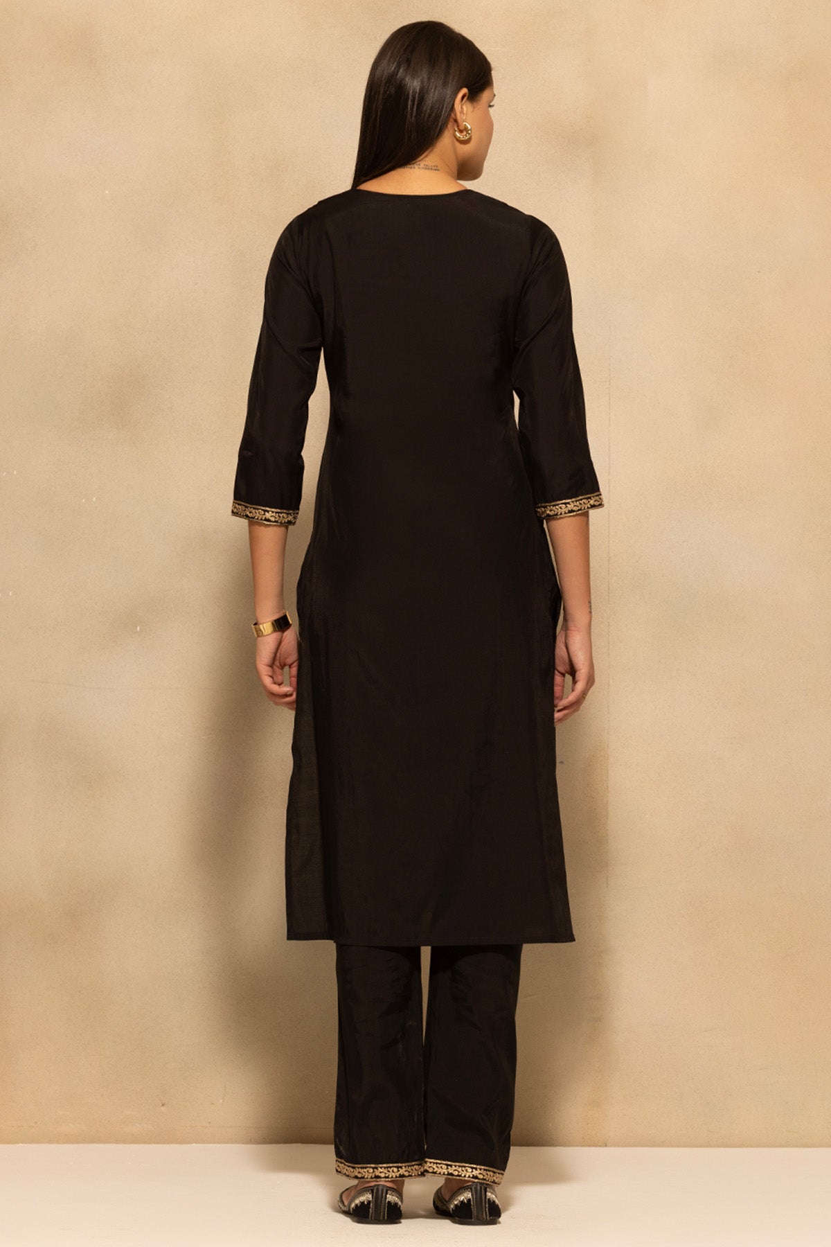 Black Metallic Zari Embroidered Kurta 3 Pcs Set