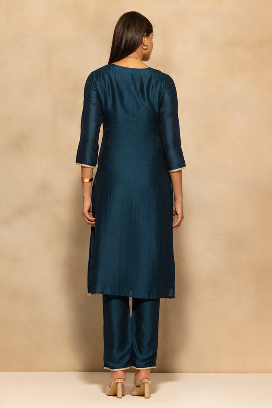 Teal Blue Embroidered Kurta 3 Pcs Set