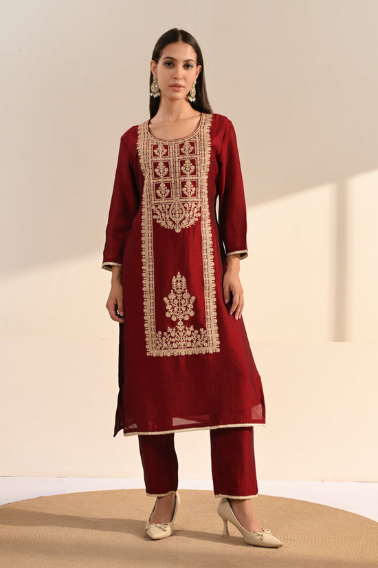 Maroon Zari Embroidered Kurta 3 Pcs Set