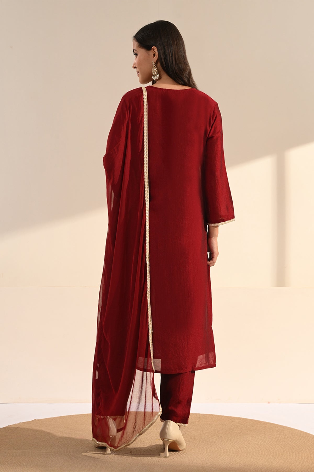 Maroon Zari Embroidered Kurta 3 Pcs Set