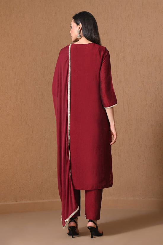 Maroon Metallic Zari Embroidered Kurta 3 Pcs Set
