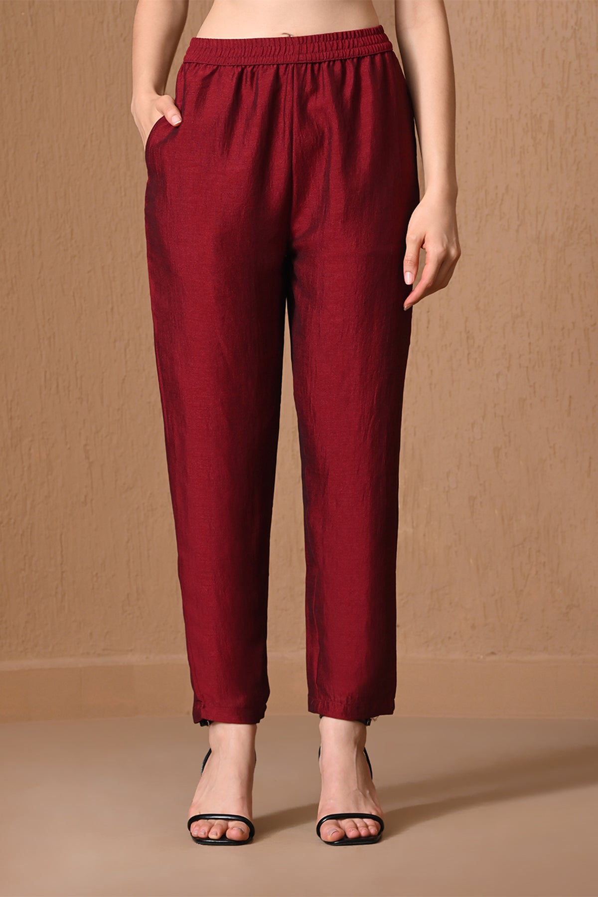 Maroon Metallic Zari Embroidered Kurta 3 Pcs Set