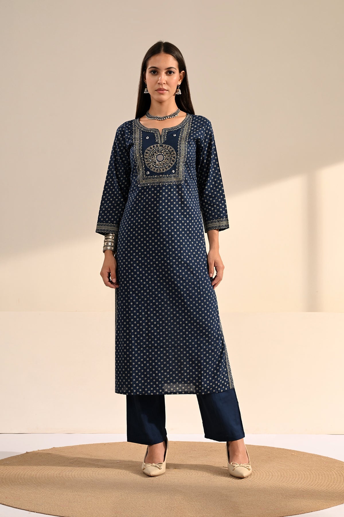 Blue Block-Printed Kurta 2 Pcs Set