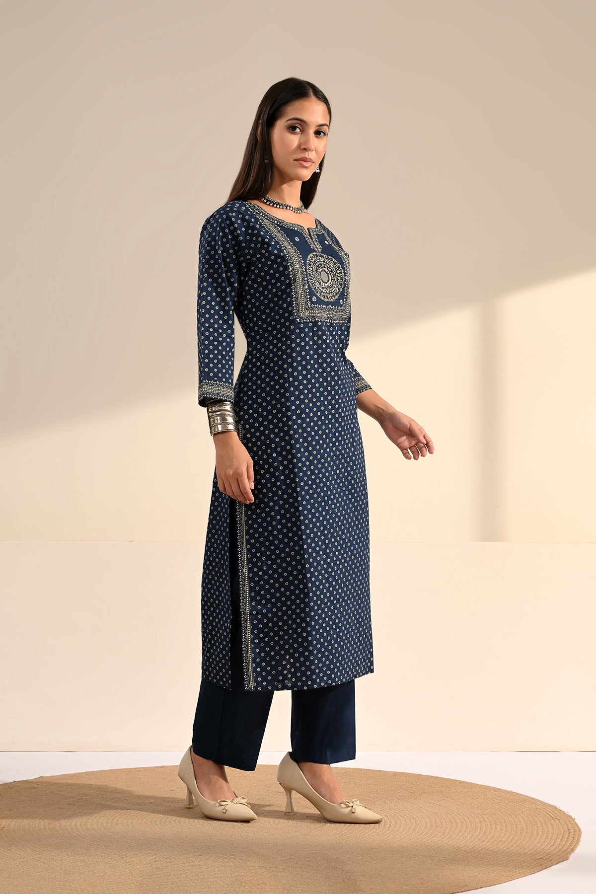 Blue Block-Printed Kurta 2 Pcs Set
