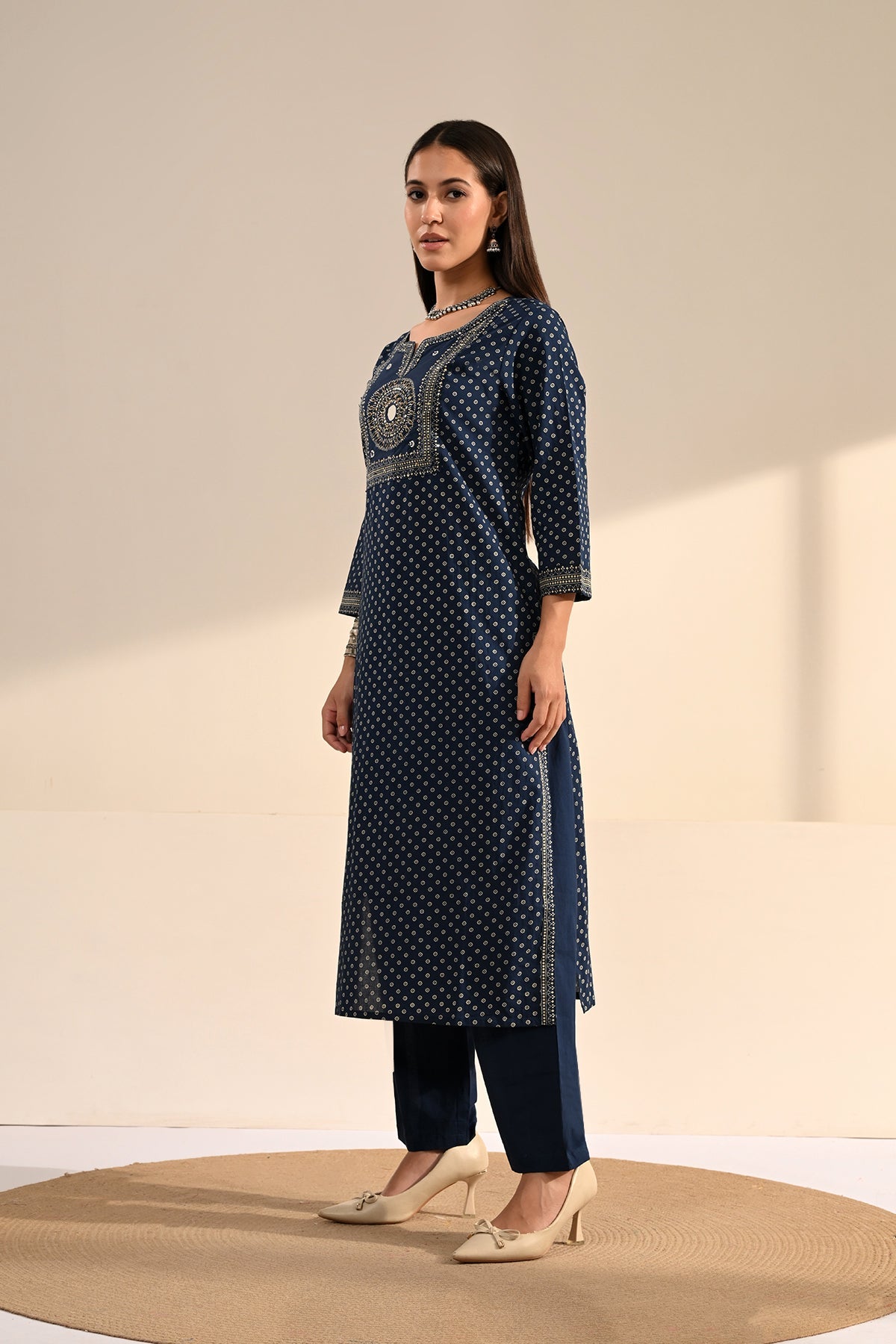 Blue Block-Printed Kurta 2 Pcs Set