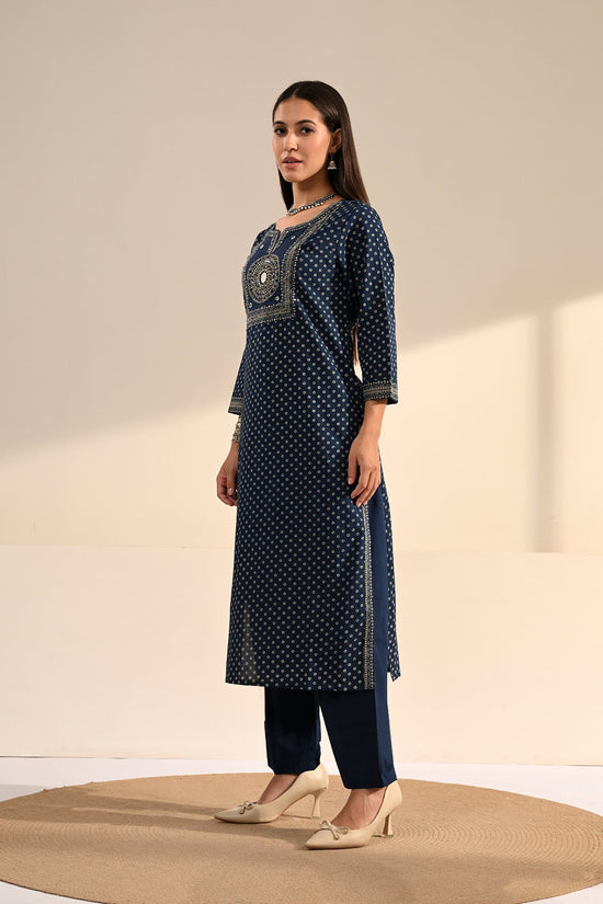 Blue Block-Printed Kurta 2 Pcs Set