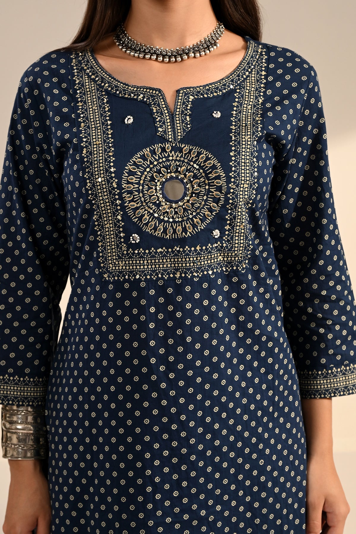 Blue Block-Printed Kurta 2 Pcs Set