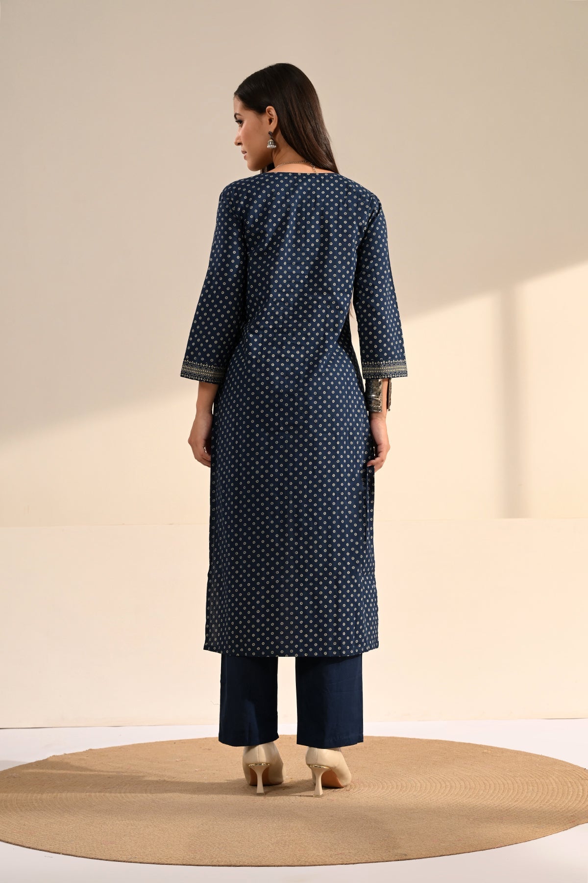 Blue Block-Printed Kurta 2 Pcs Set