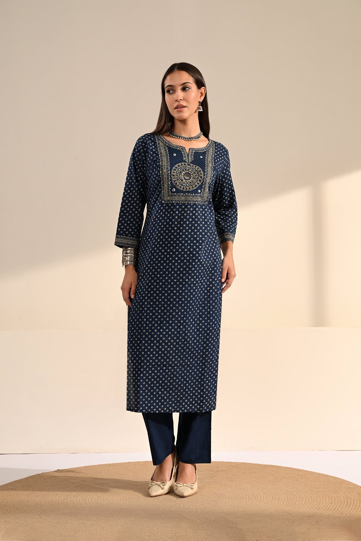 Blue Block-Printed Kurta 2 Pcs Set