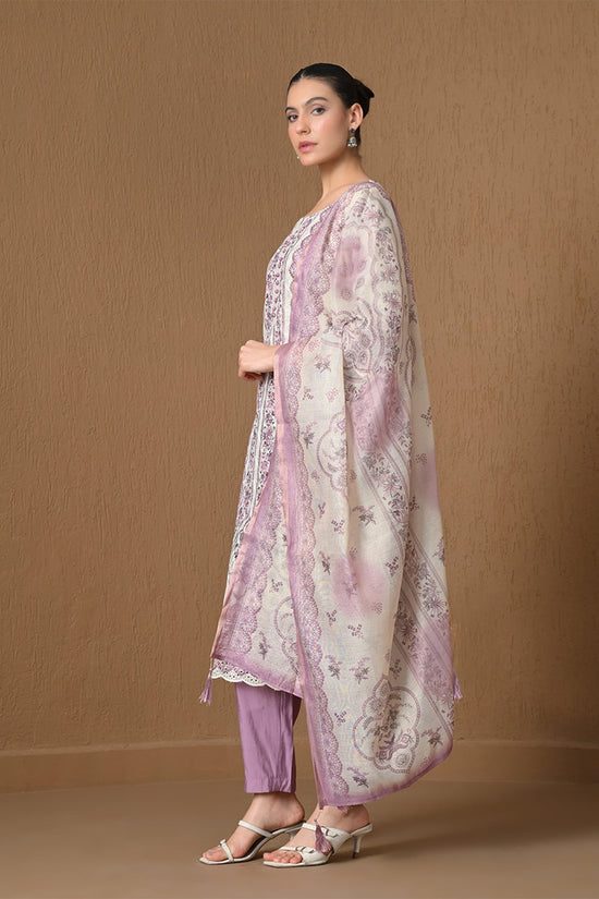 Cream Floral Embroidered Kurta 3 Pcs Set