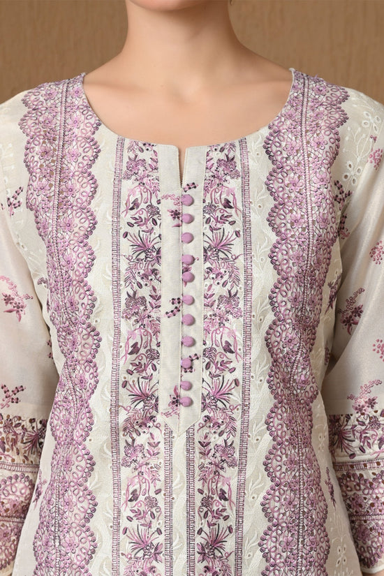 Cream Floral Embroidered Kurta 3 Pcs Set