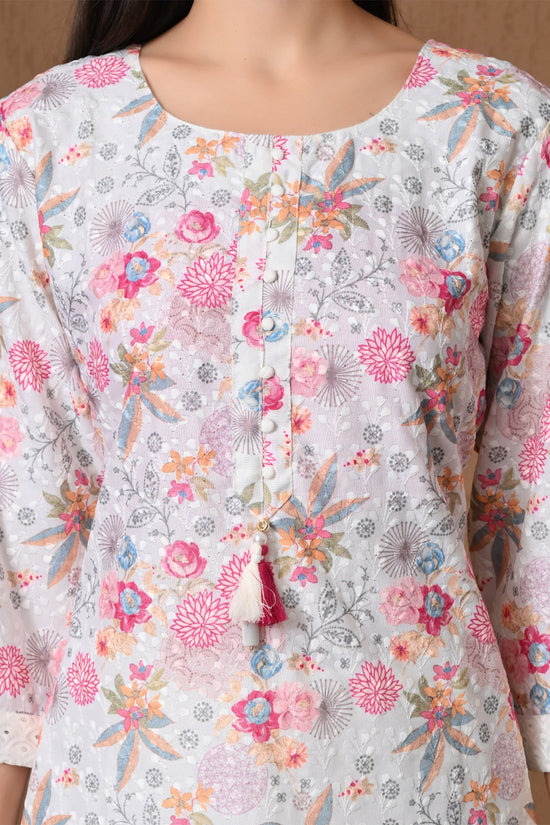 Cream & Multi Floral Printed Kurta 3 Pcs Set