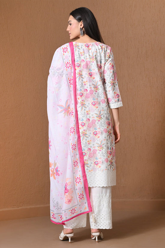 Cream & Multi Floral Printed Kurta 3 Pcs Set