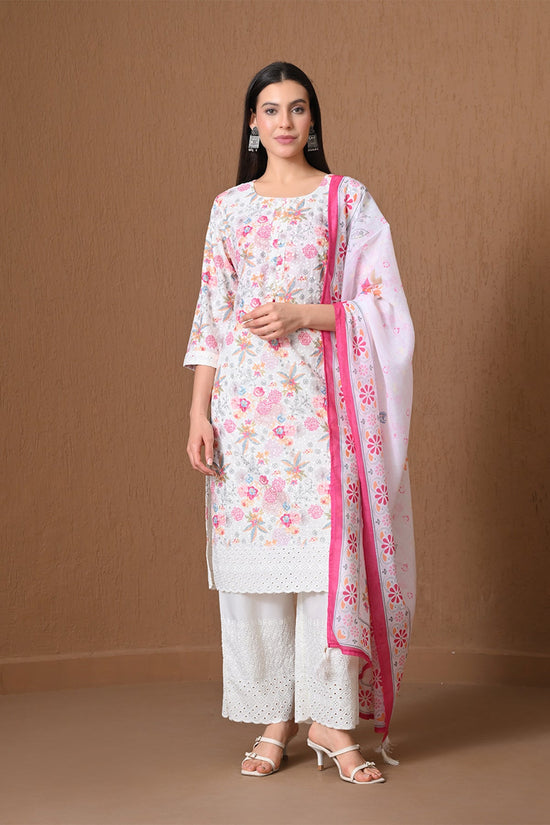 Cream & Multi Floral Printed Kurta 3 Pcs Set