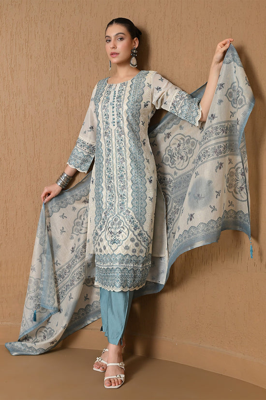 Cream Floral Embroidered Kurta 3 Pcs Set