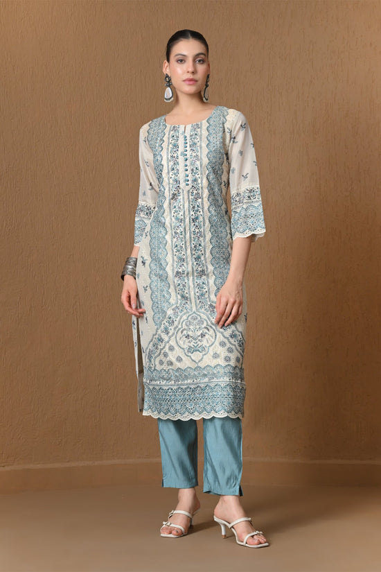 Cream Floral Embroidered Kurta 3 Pcs Set