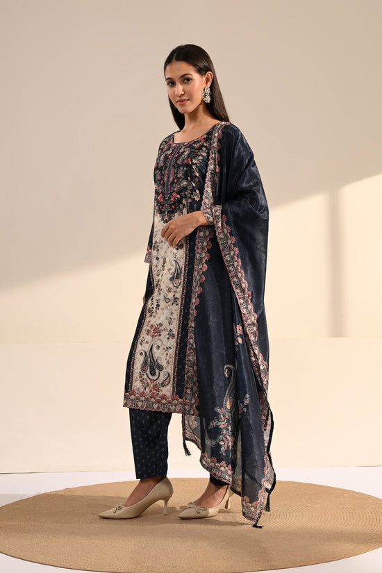 Midnight Blue Paisley Printed Kurta 3 Pcs Set