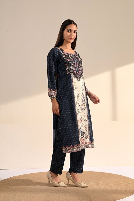 Midnight Blue Paisley Printed Kurta 3 Pcs Set