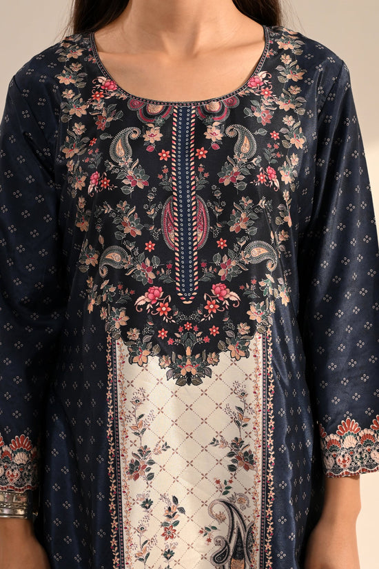 Midnight Blue Paisley Printed Kurta 3 Pcs Set
