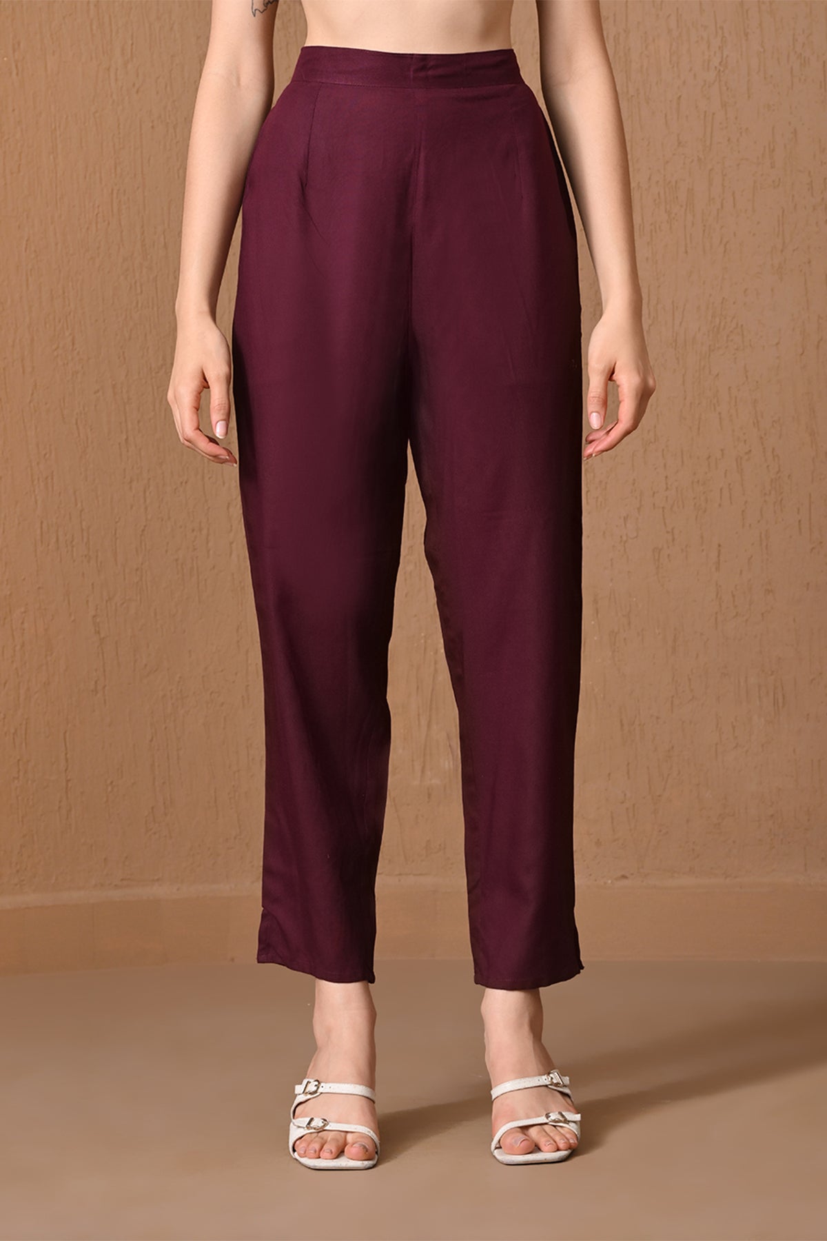 Wine Embroidered A-line Kurta 3 Pcs Set