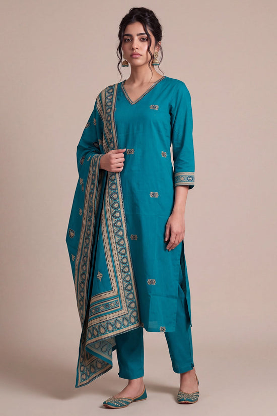 Teal Printed Kurta 3 Pcs Set