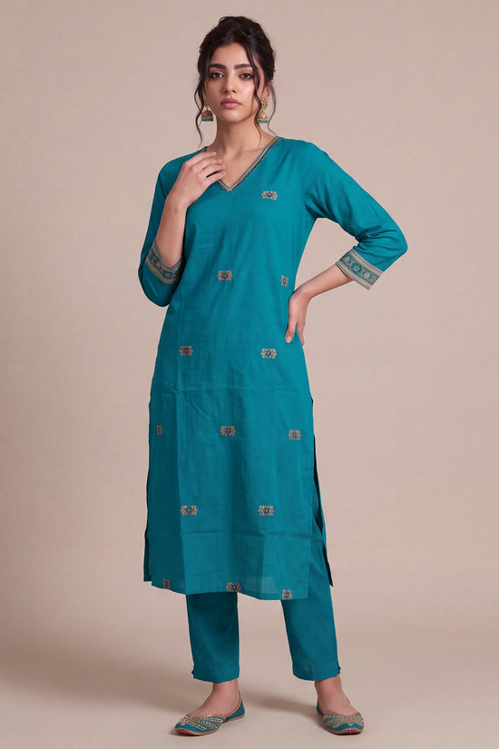 Teal Printed Kurta 3 Pcs Set