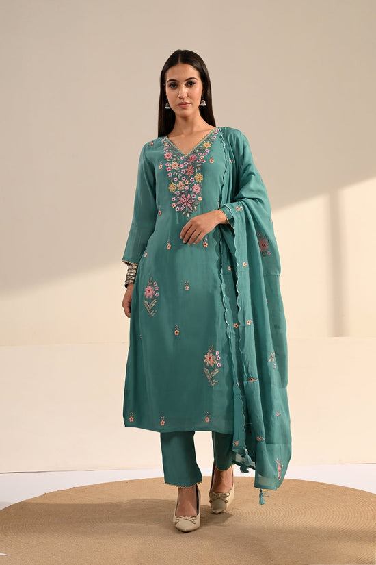 Blue Embroidered Kurta 3 Pcs Set