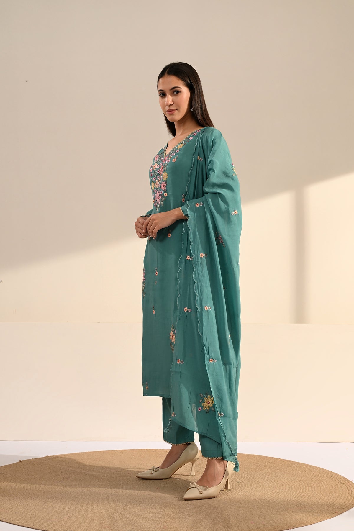Blue Embroidered Kurta 3 Pcs Set