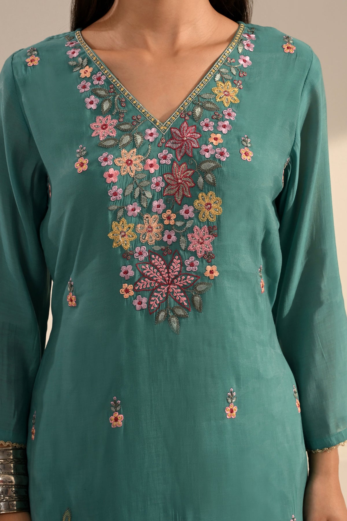 Blue Embroidered Kurta 3 Pcs Set