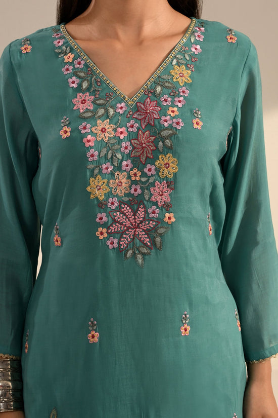 Blue Embroidered Kurta 3 Pcs Set