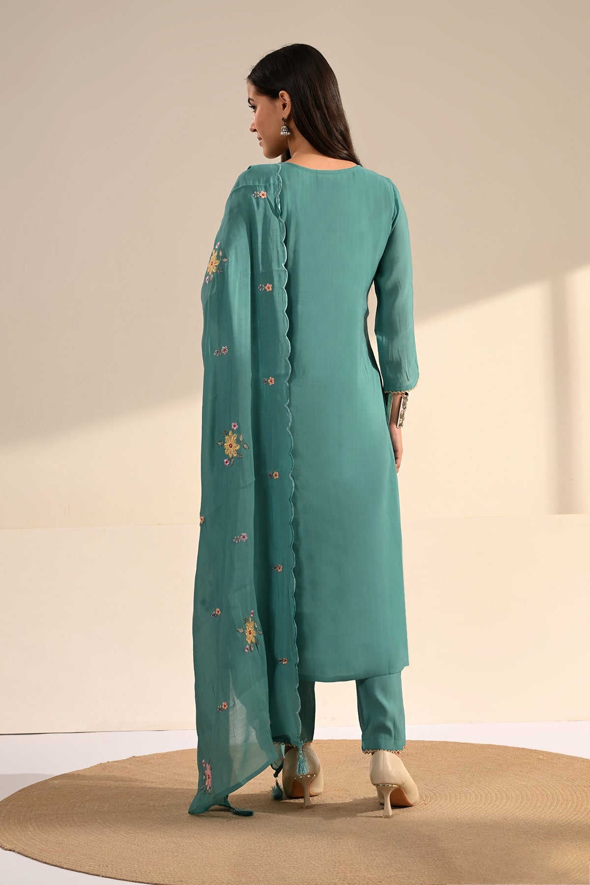 Blue Embroidered Kurta 3 Pcs Set