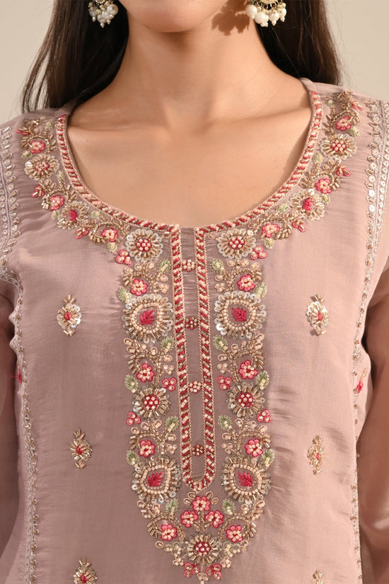 Blush Pink Thread Sequin Embroidered Kurta 3 Pcs Set