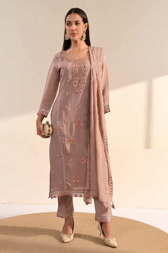 Blush Pink Thread Sequin Embroidered Kurta 3 Pcs Set